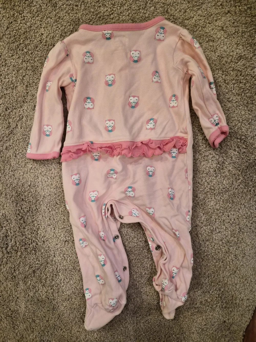 Girls Pink Owl-Print Baby One-Piece Footed Pajamas 3-6 Months